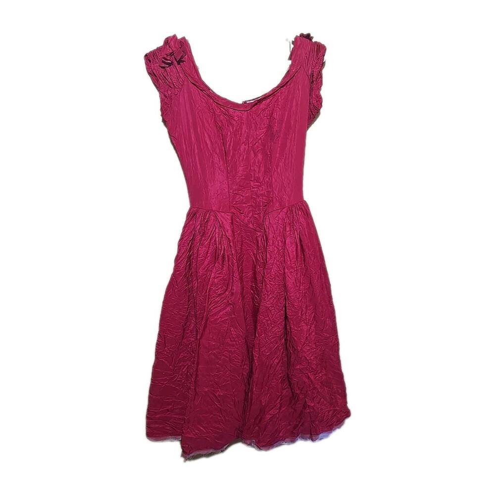 Vtg 1960s Pink Crinkle Lined Party Night Out Skater Midi‎ Dress Womans Sz Medium